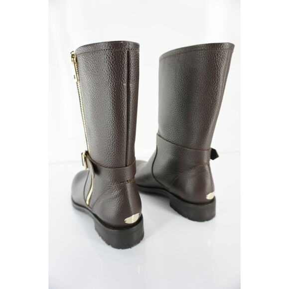 Jimmy Choo Durum Brown Leather Gold Side Zip Biker Boot SZ 40 10 NIB Moto $1095 - Picture 11 of 12